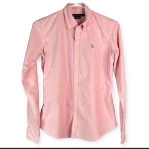 Vintage Ralph Lauren Oxford Shirt Pink Slim Fit Pique Long Sleeve Button Down 4